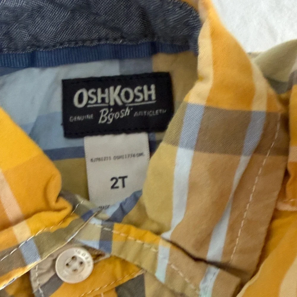 OshKosh B'gosh Kids Plaid Button Down Shirts - Blue, Yellow, Gray size 2T